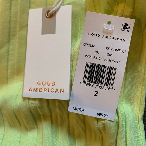 Good American Wide Rib Zip Hem Pant Key Lime Leggings - Picture 4 of 4